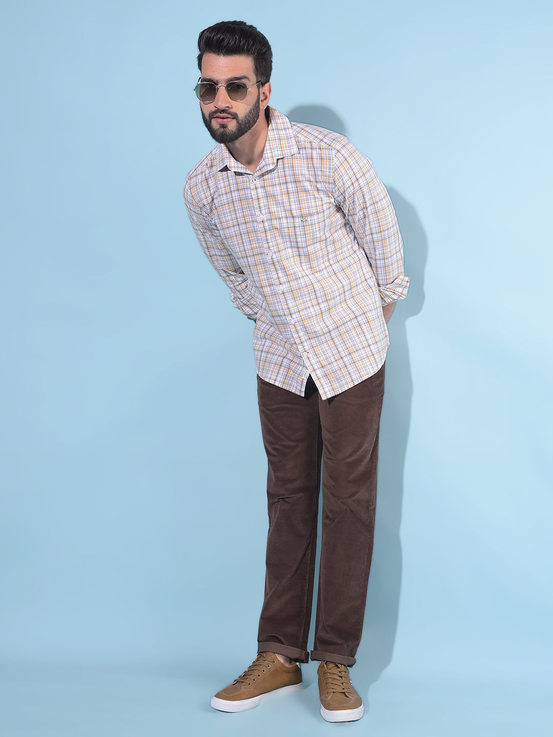 Orange Tartan Check 100% Cotton Shirt-Men Shirts-Crimsoune Club