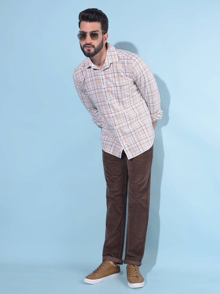 Orange Tartan Check 100% Cotton Shirt-Men Shirts-Crimsoune Club