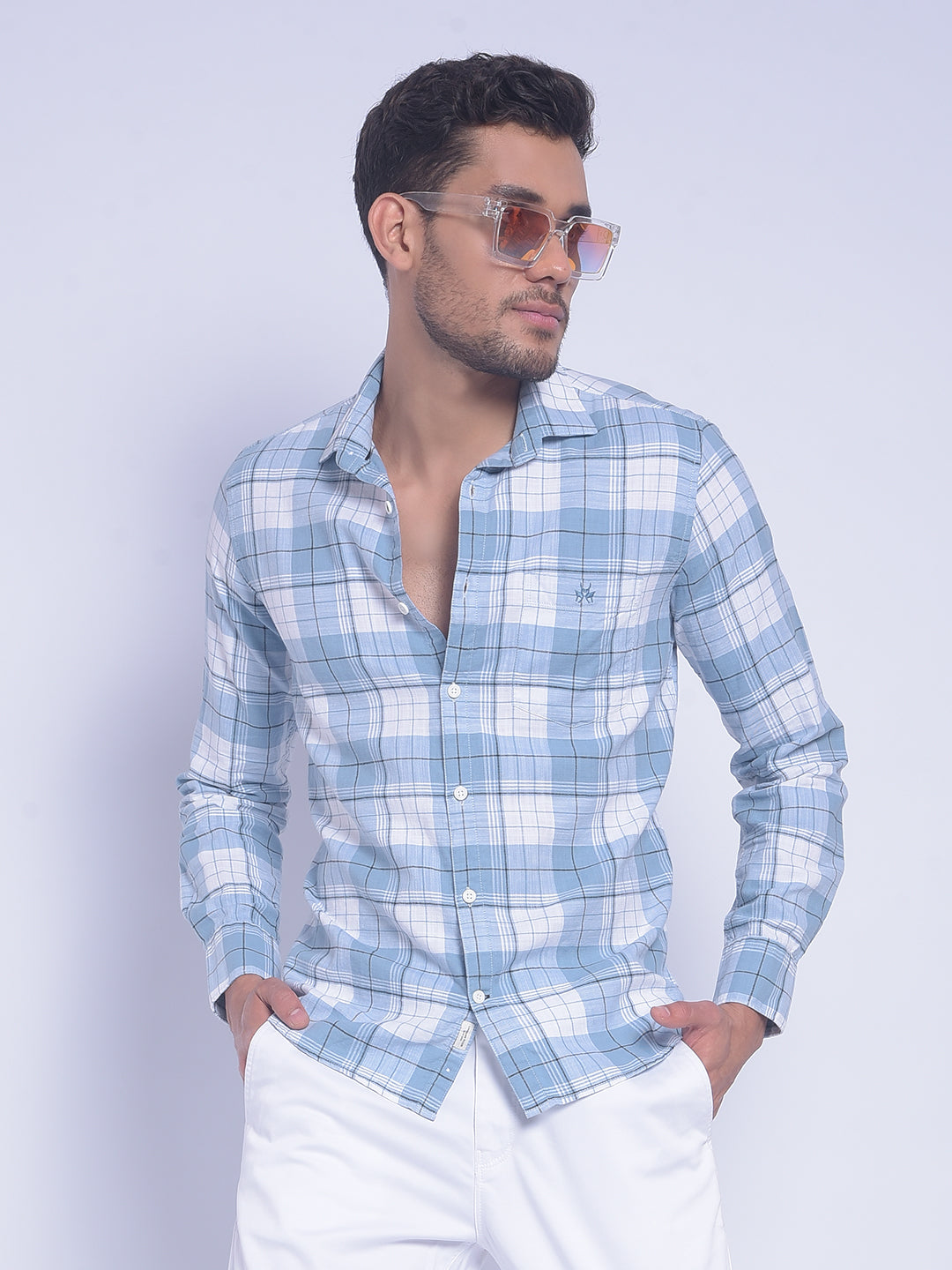 Blue Checked Shirt-Men Shirts-Crimsoune Club