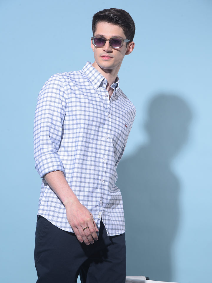 White Plain Check 100% Cotton Shirt-Men Shirts-Crimsoune Club