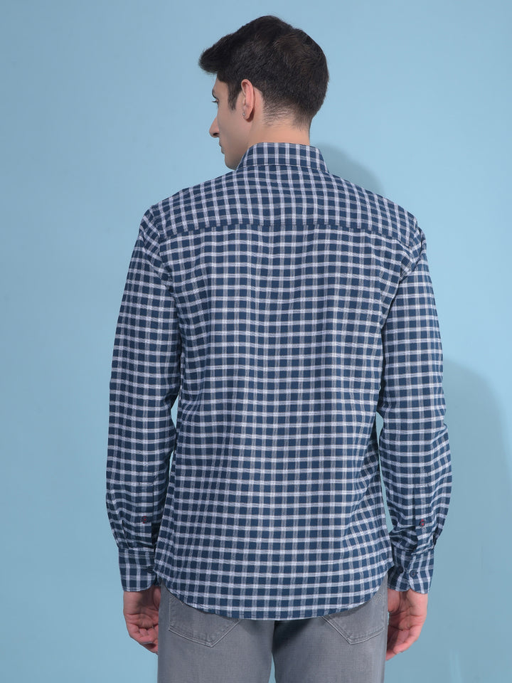 Blue Plain Check 100% Cotton Shirt-Men Shirts-Crimsoune Club