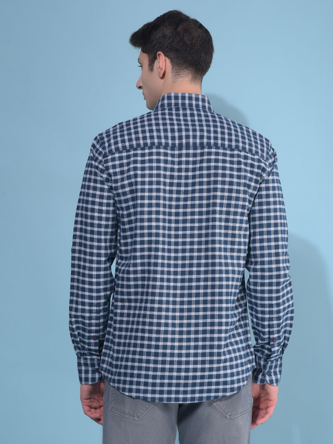 Blue Plain Check 100% Cotton Shirt-Men Shirts-Crimsoune Club