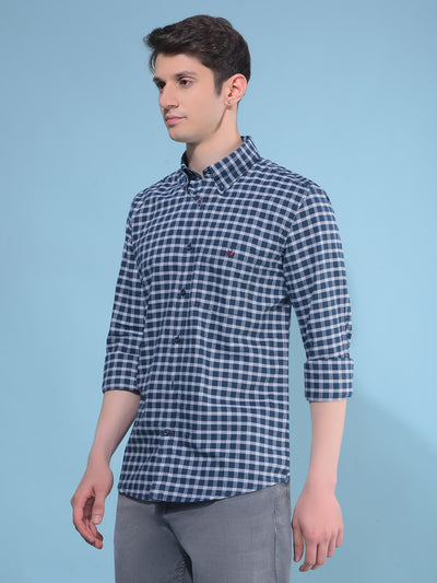 Blue Plain Check 100% Cotton Shirt-Men Shirts-Crimsoune Club