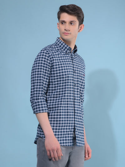 Blue Plain Check 100% Cotton Shirt-Men Shirts-Crimsoune Club