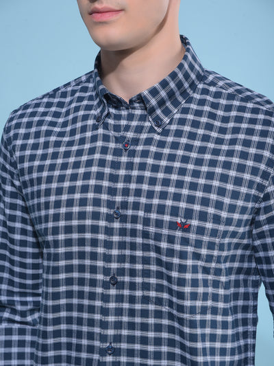 Blue Plain Check 100% Cotton Shirt-Men Shirts-Crimsoune Club