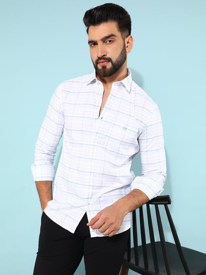 White 100% Cotton Checked Shirt-Men Shirts-Crimsoune Club