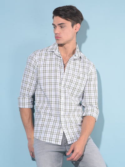 Olive Tartan Check 100% Cotton Shirt-Men Shirts-Crimsoune Club