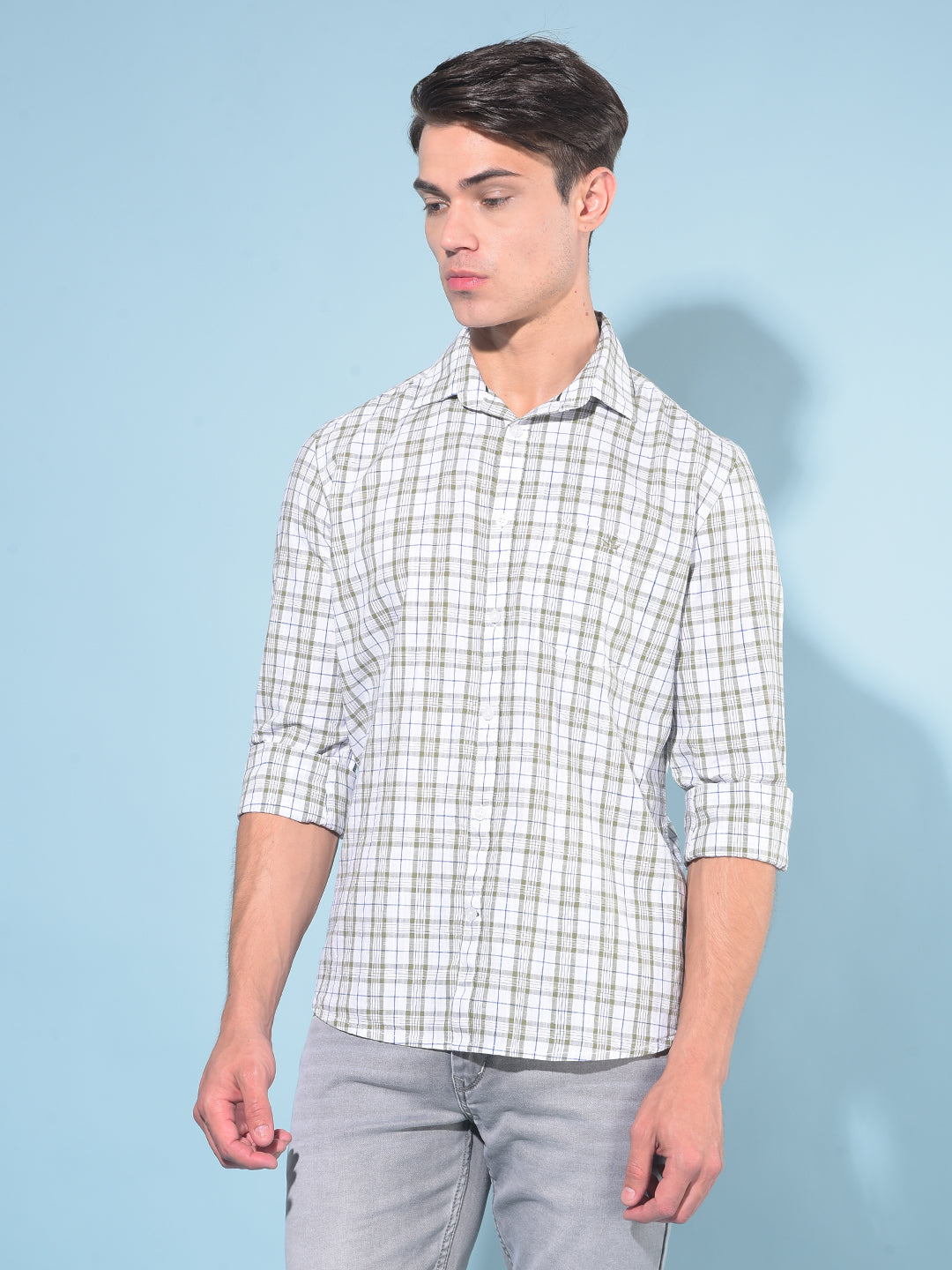 Olive Tartan Check 100% Cotton Shirt-Men Shirts-Crimsoune Club