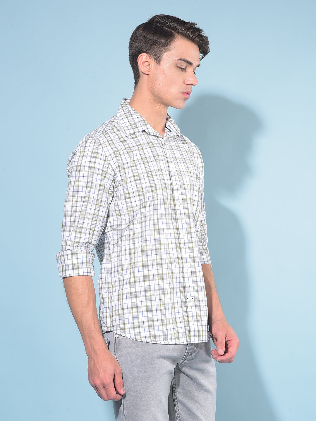 Olive Tartan Check 100% Cotton Shirt-Men Shirts-Crimsoune Club