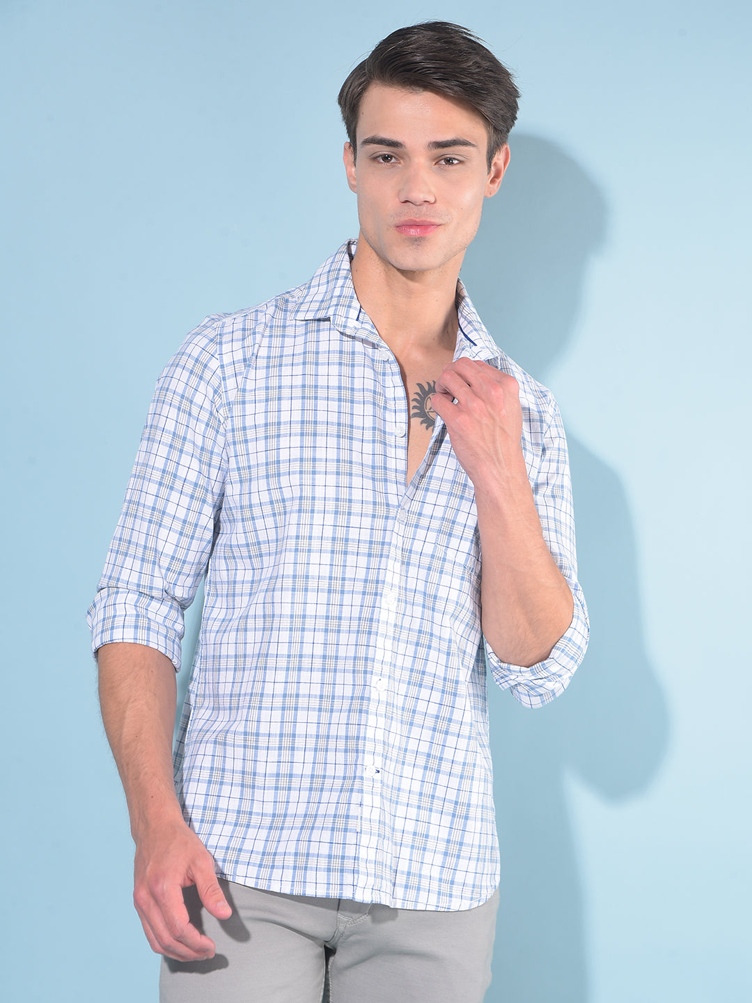 Blue Tartan Check 100% Cotton Shirt-Men Shirts-Crimsoune Club