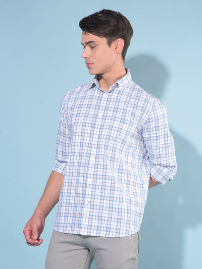 Blue Tartan Check 100% Cotton Shirt-Men Shirts-Crimsoune Club