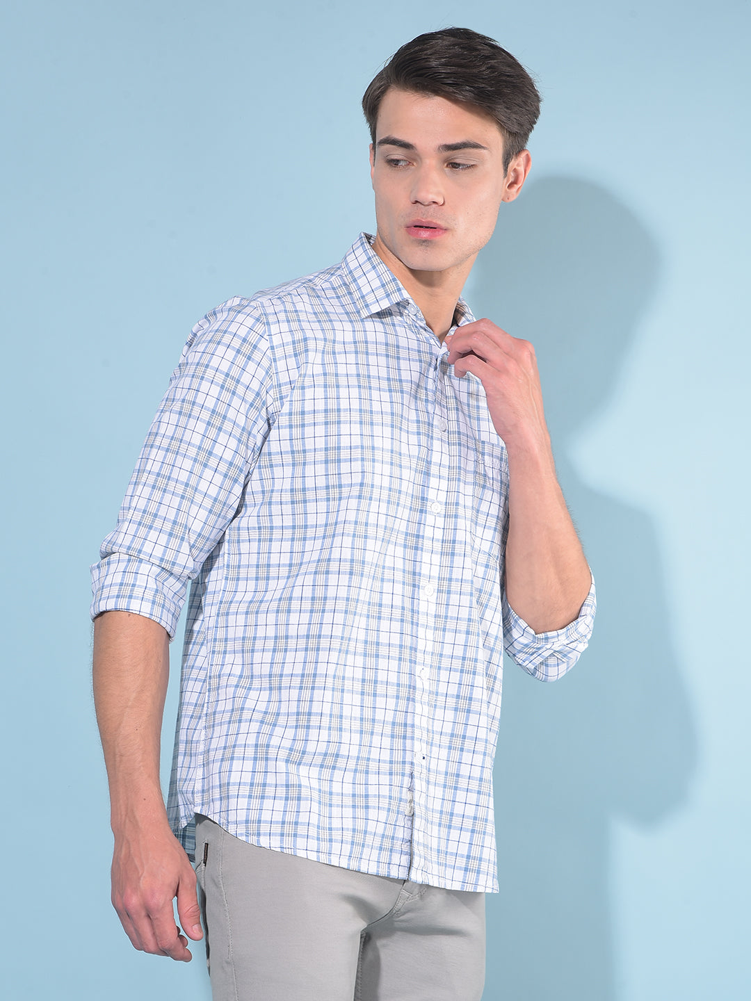 Blue Tartan Check 100% Cotton Shirt-Men Shirts-Crimsoune Club