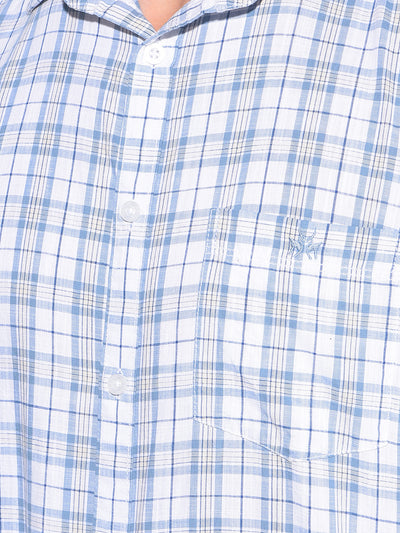 Blue Tartan Check 100% Cotton Shirt-Men Shirts-Crimsoune Club