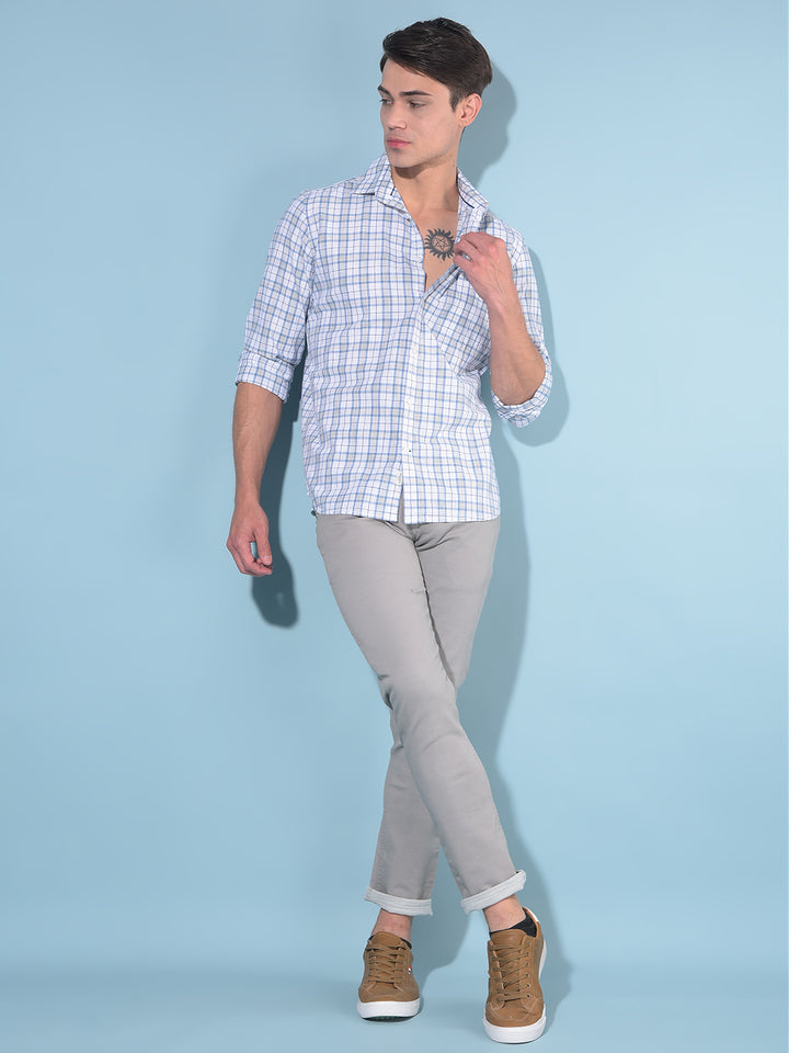 Blue Tartan Check 100% Cotton Shirt-Men Shirts-Crimsoune Club