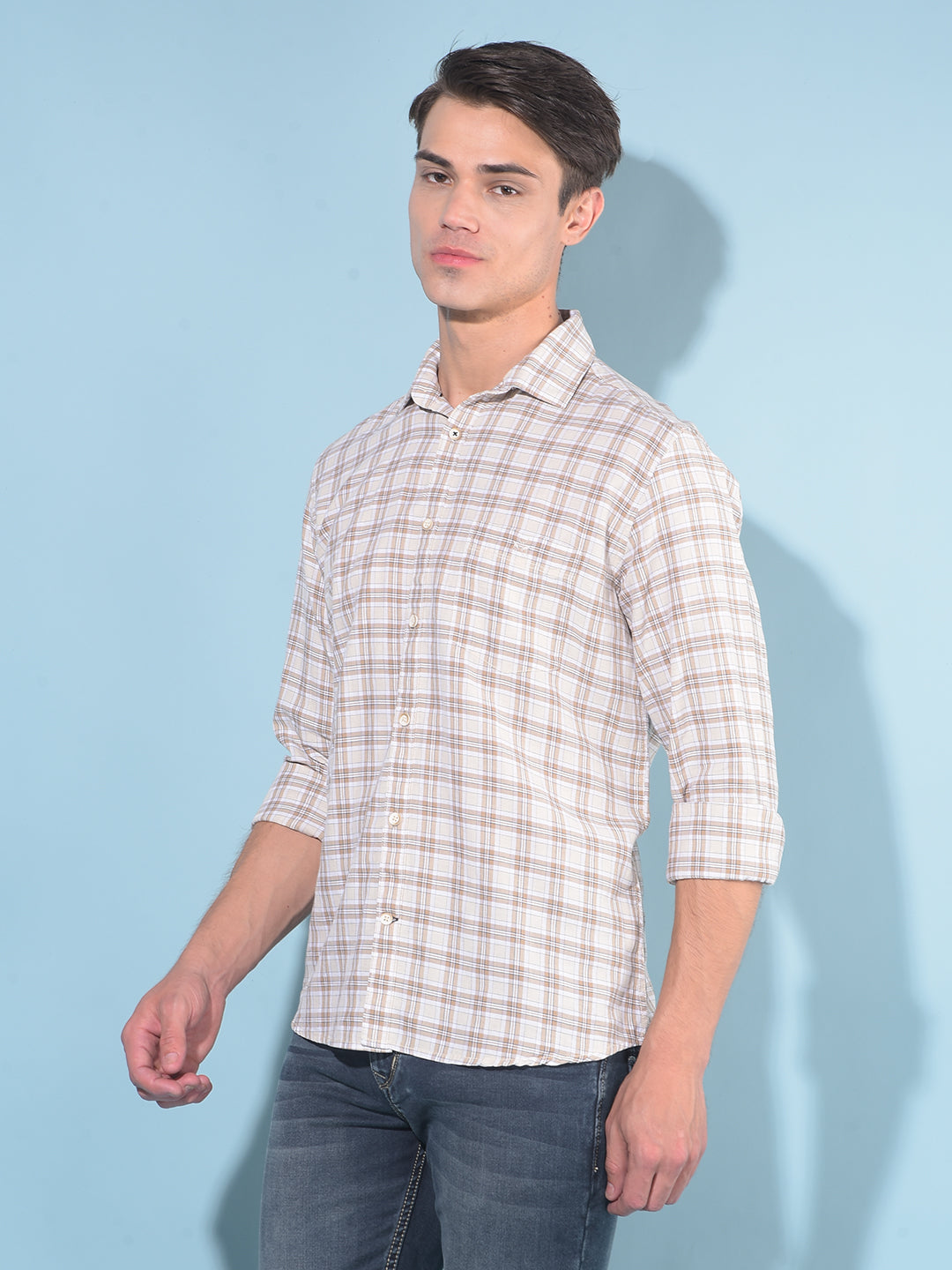 Brown Tartan Check Linen Shirt-Men Shirts-Crimsoune Club