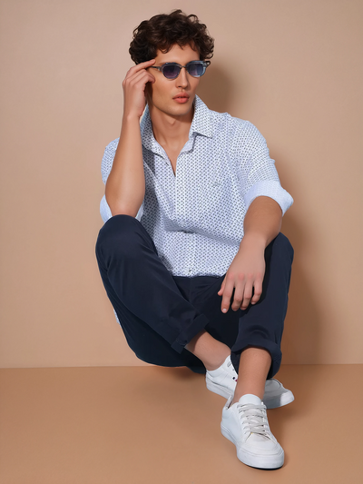 Grey Printed 100% Cotton Shirt-Men Shirts-Crimsoune Club