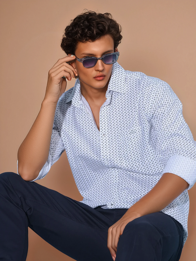 Grey Printed 100% Cotton Shirt-Men Shirts-Crimsoune Club