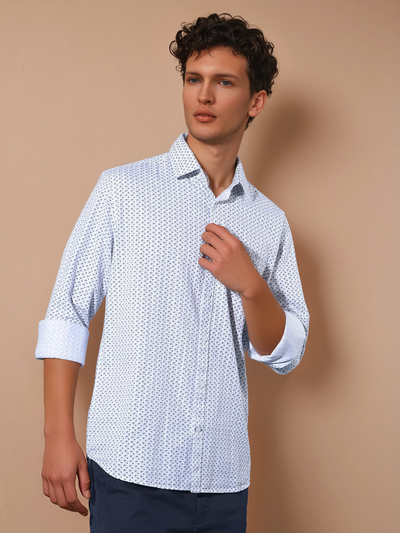 Grey Printed 100% Cotton Shirt-Men Shirts-Crimsoune Club