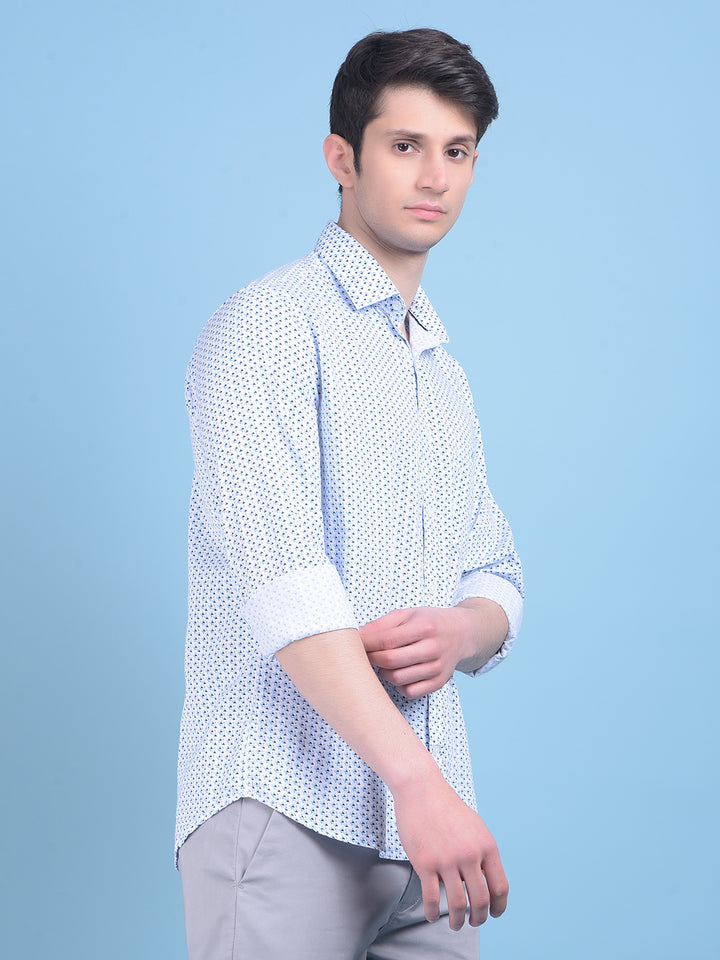 Blue Printed 100% Cotton Shirt-Men Shirts-Crimsoune Club