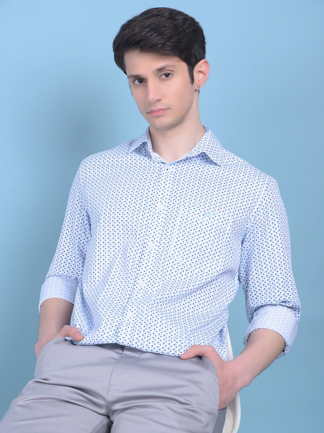 Blue Printed 100% Cotton Shirt-Men Shirts-Crimsoune Club