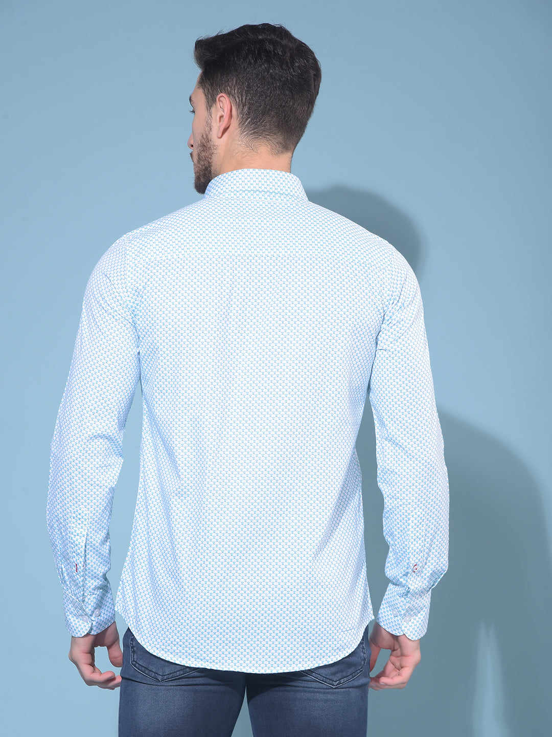 Blue 100% Cotton Printed Shirt-Men Shirts-Crimsoune Club