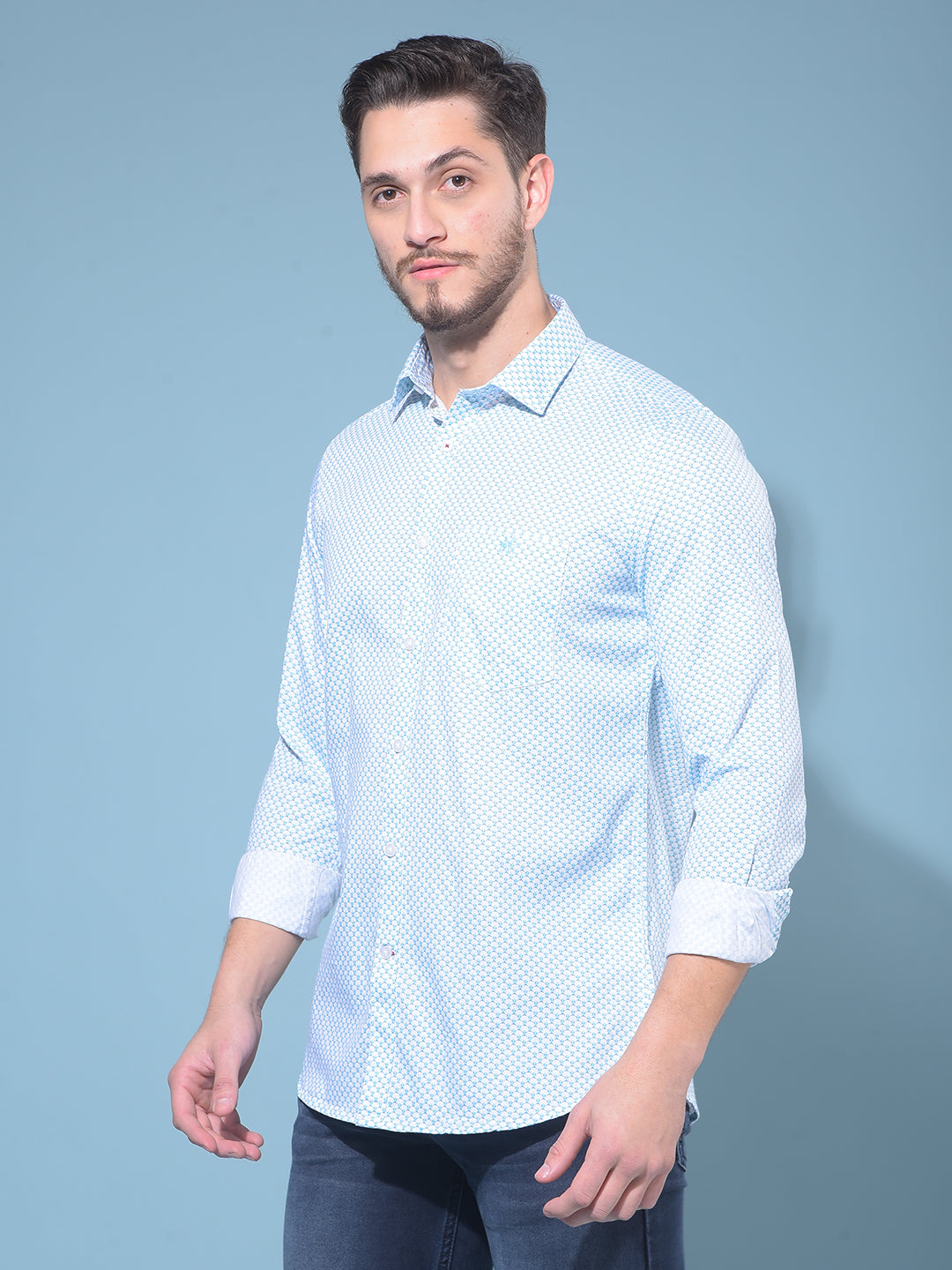 Blue 100% Cotton Printed Shirt-Men Shirts-Crimsoune Club