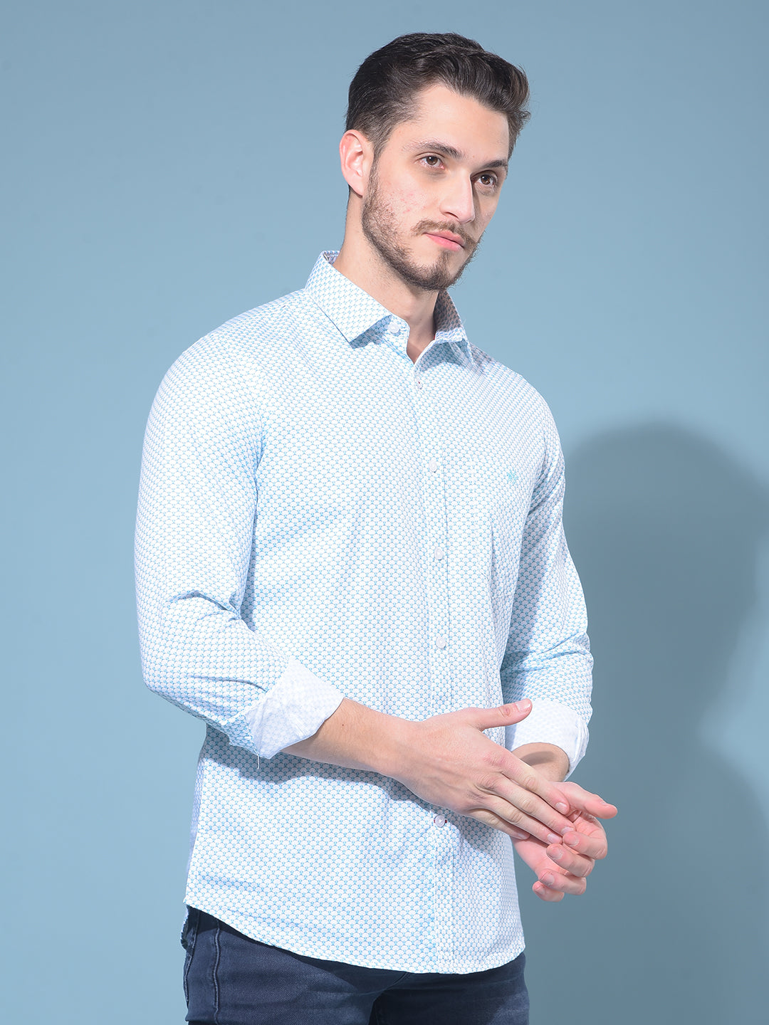 Blue 100% Cotton Printed Shirt-Men Shirts-Crimsoune Club