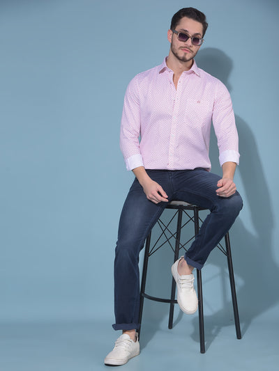 Pink 100% Cotton Printed Shirt-Men Shirts-Crimsoune Club