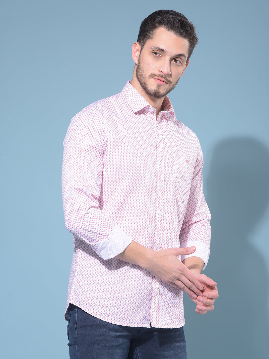 Pink 100% Cotton Printed Shirt-Men Shirts-Crimsoune Club