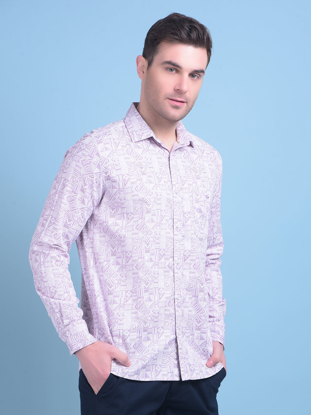 Purple Printed 100% Cotton Shirt-Men Shirts-Crimsoune Club