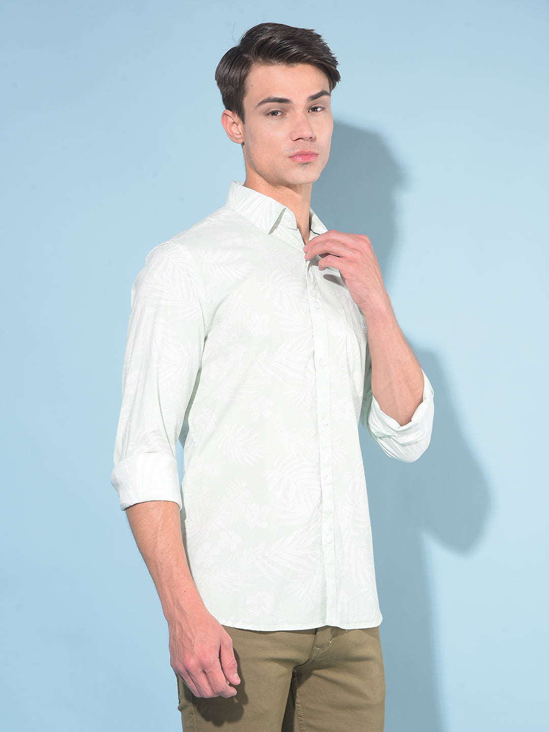 Green Floral Print Linen Shirt-Men Shirts-Crimsoune Club