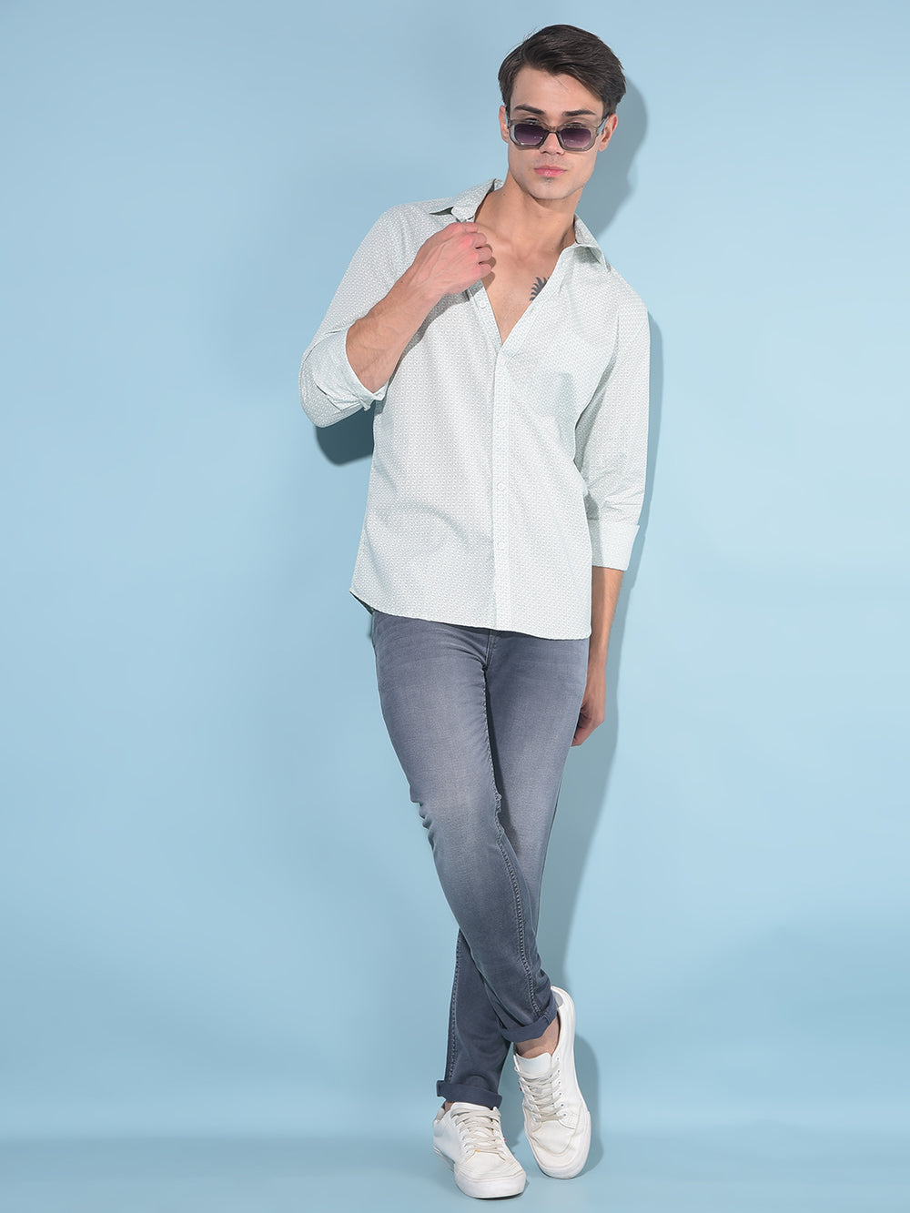 Green Printed 100% Cotton Shirt-Men Shirts-Crimsoune Club
