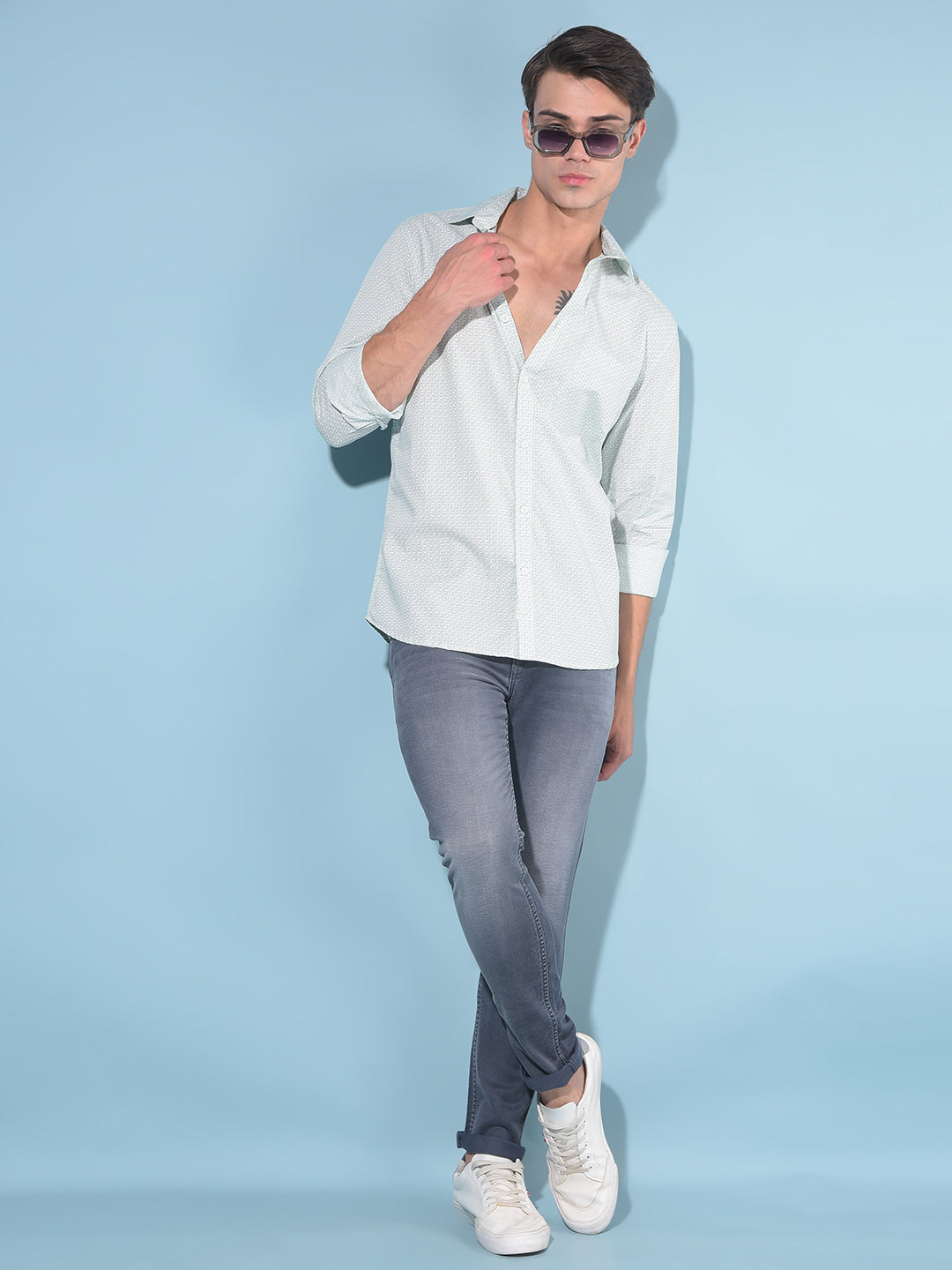 Green Printed 100% Cotton Shirt-Men Shirts-Crimsoune Club