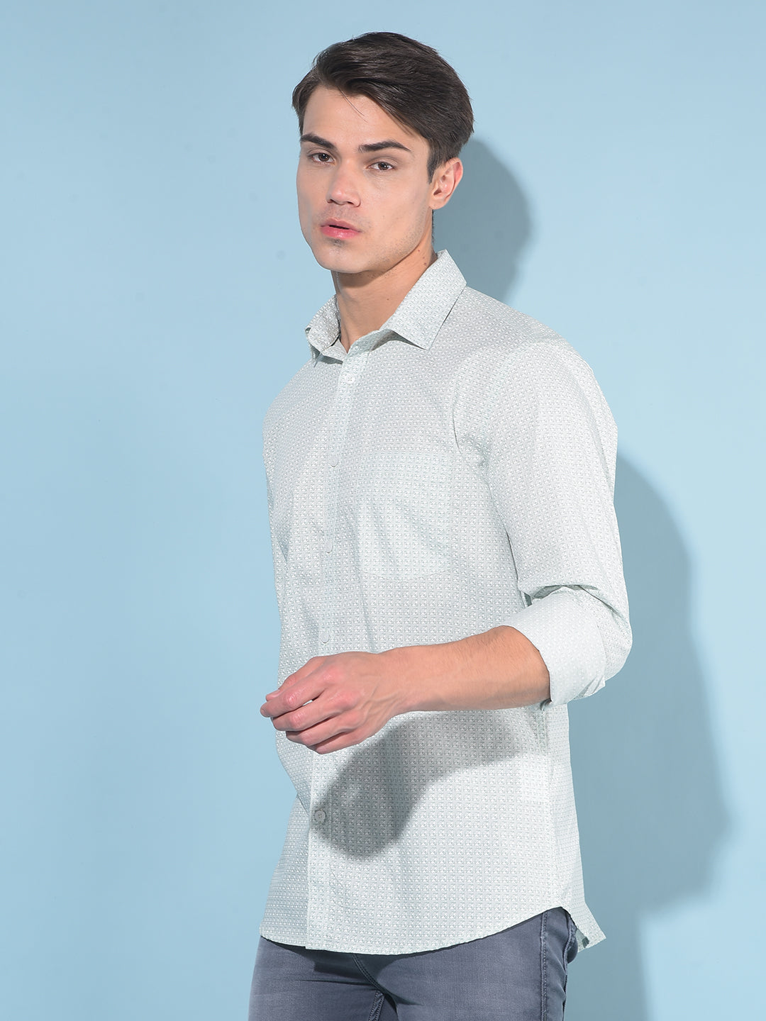 Green Printed 100% Cotton Shirt-Men Shirts-Crimsoune Club