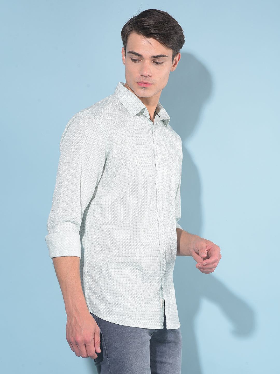 Green Printed 100% Cotton Shirt-Men Shirts-Crimsoune Club