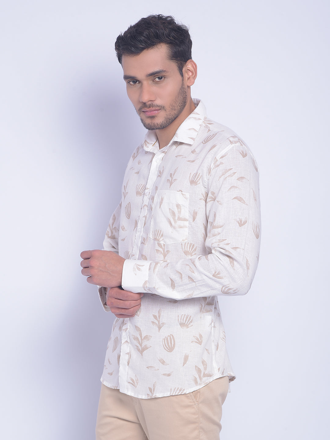 Beige Printed Shirt-Men Shirts-Crimsoune Club