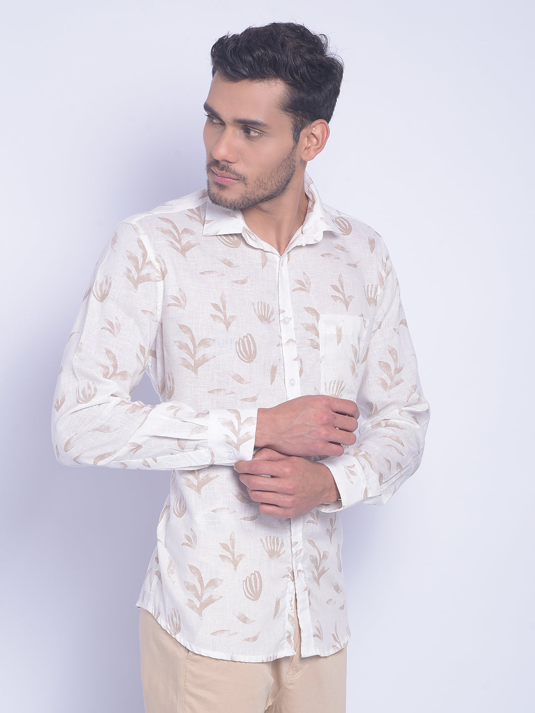 Beige Printed Shirt-Men Shirts-Crimsoune Club