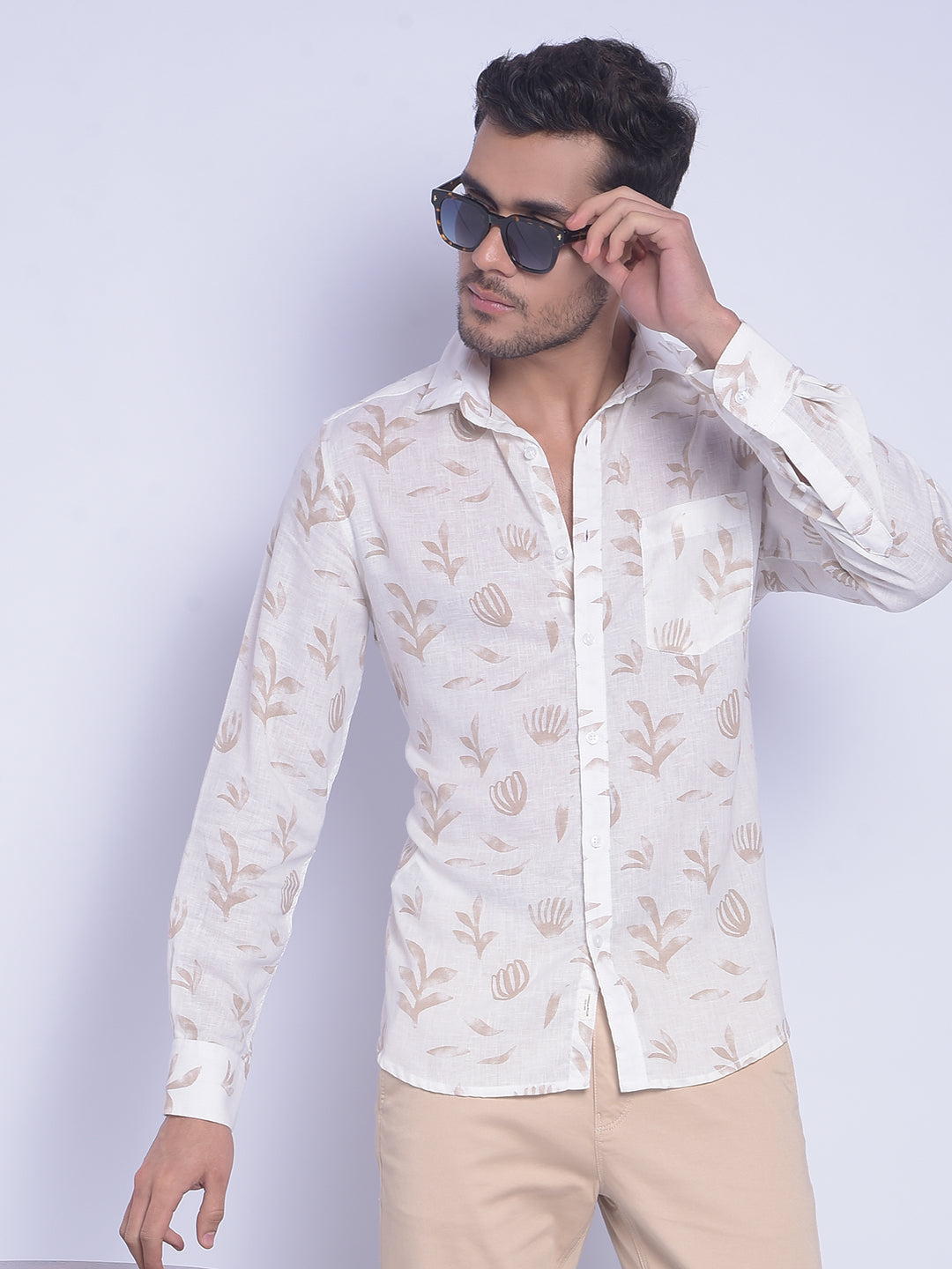 Beige Printed Shirt-Men Shirts-Crimsoune Club