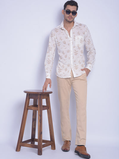 Beige Printed Shirt-Men Shirts-Crimsoune Club