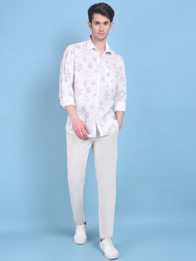 Linen Purple Floral Print Shirt-Men Shirts-Crimsoune Club