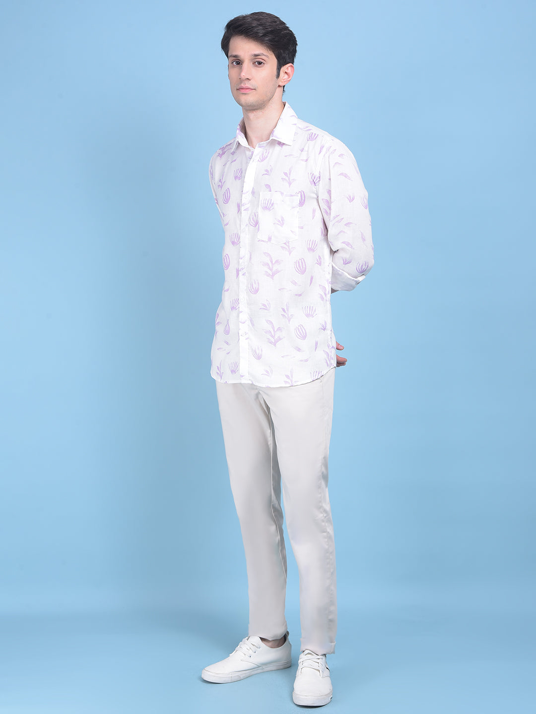 Linen Purple Floral Print Shirt-Men Shirts-Crimsoune Club