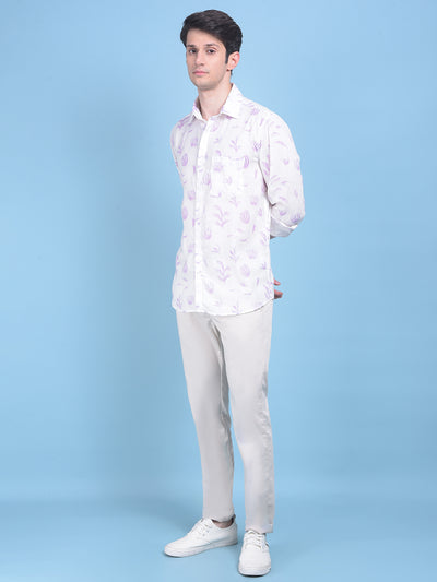 Linen Purple Floral Print Shirt-Men Shirts-Crimsoune Club