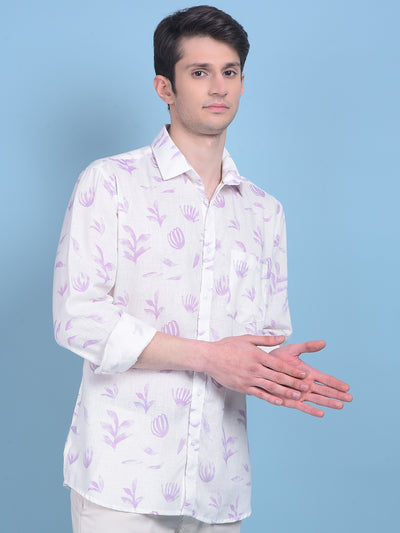 Linen Purple Floral Print Shirt-Men Shirts-Crimsoune Club