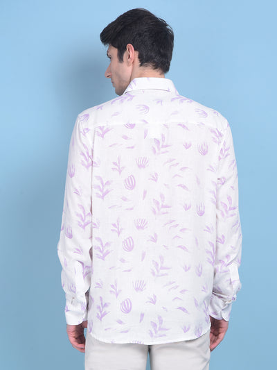 Linen Purple Floral Print Shirt-Men Shirts-Crimsoune Club
