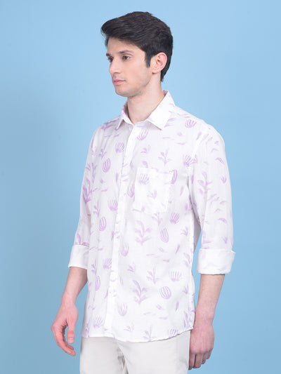 Linen Purple Floral Print Shirt-Men Shirts-Crimsoune Club