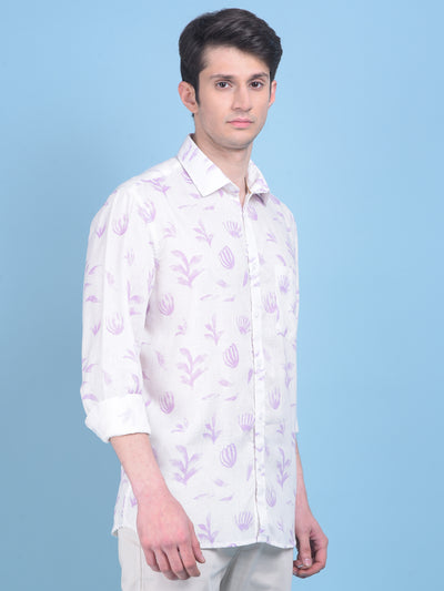 Linen Purple Floral Print Shirt-Men Shirts-Crimsoune Club