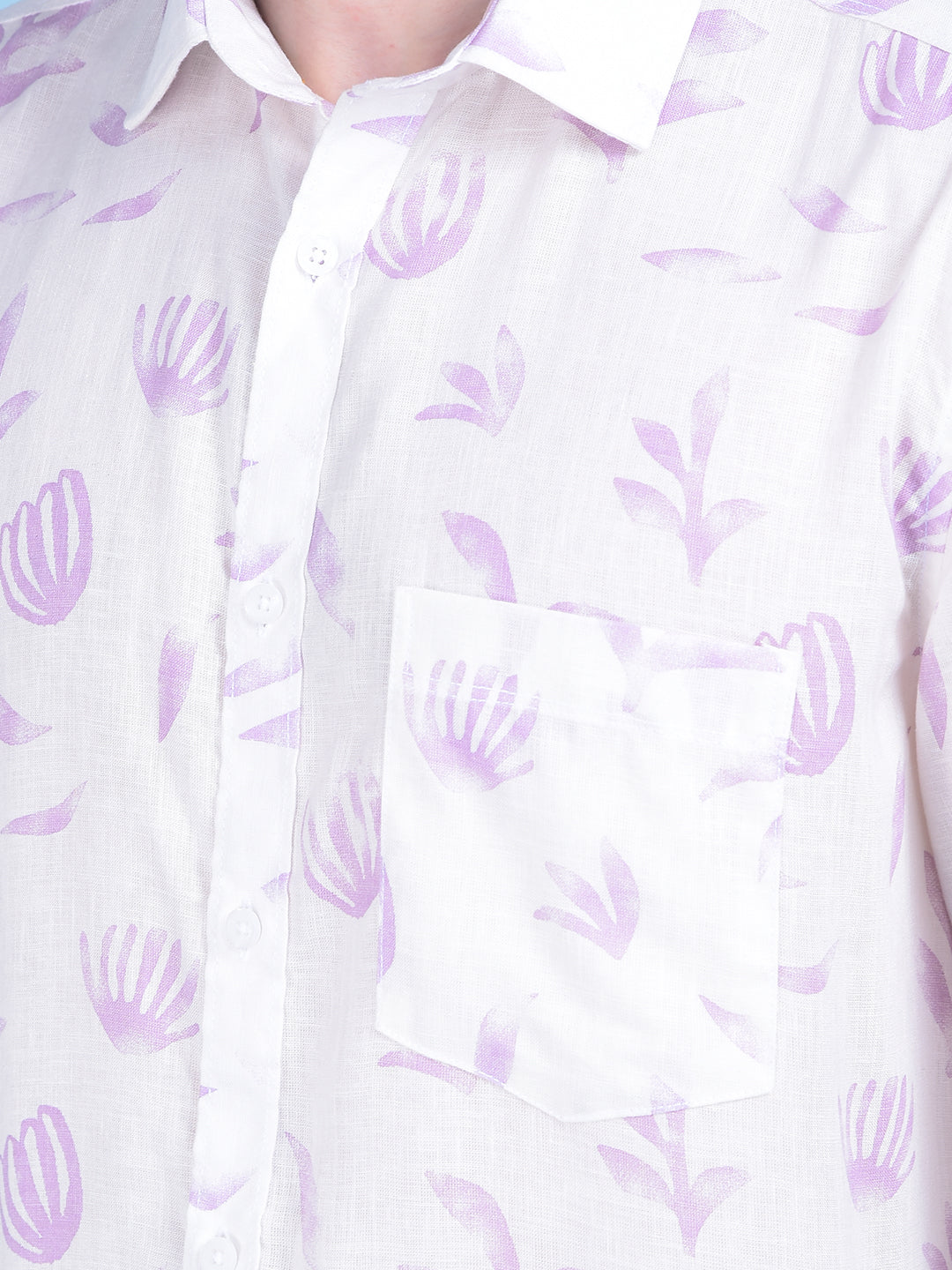 Linen Purple Floral Print Shirt-Men Shirts-Crimsoune Club