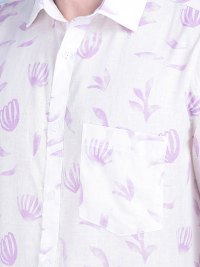 Linen Purple Floral Print Shirt-Men Shirts-Crimsoune Club