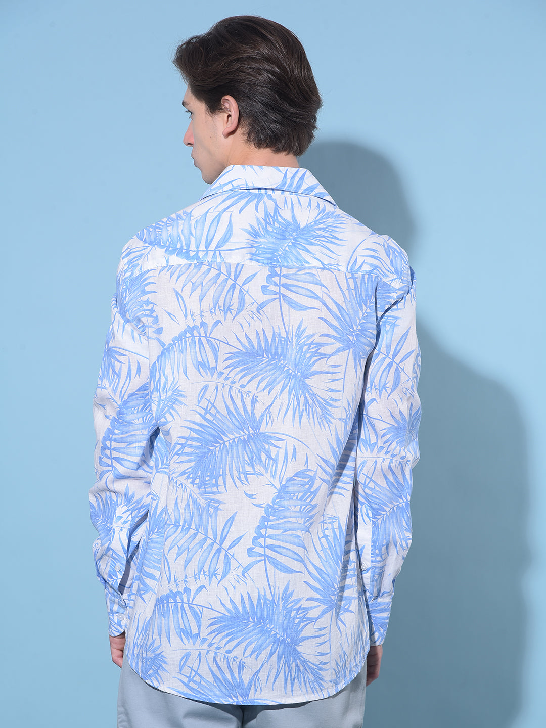 Blue Floral Print Linen Shirt-Men Shirts-Crimsoune Club