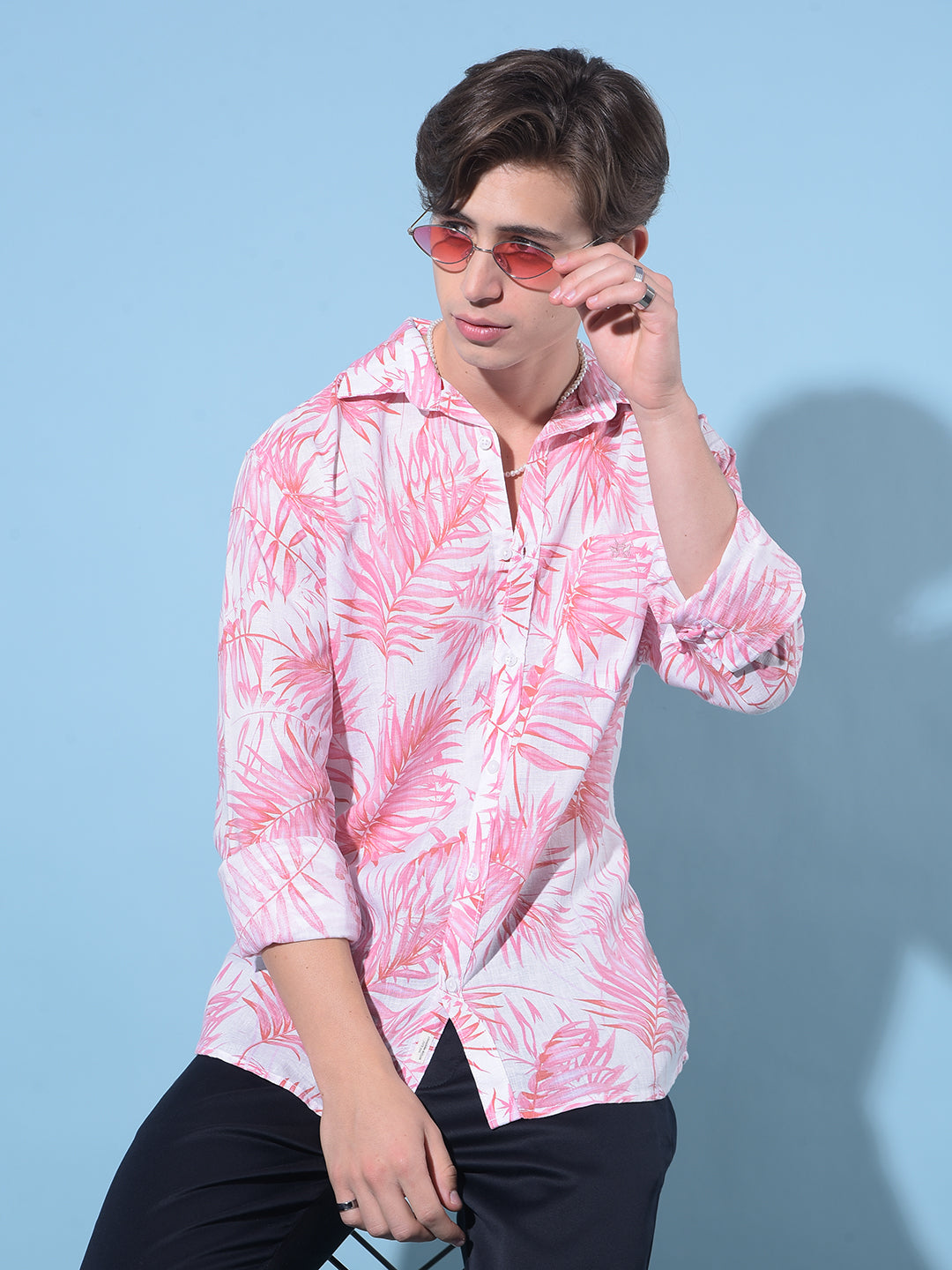 Purple Floral Print Linen Shirt-Men Shirts-Crimsoune Club